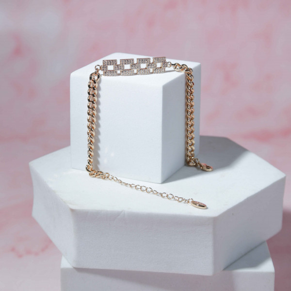 Yellow Gold Bracelet with Square Shapes Adorned with Stones Like Diamonds